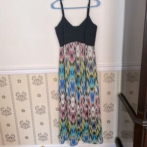 Nicole by Nicole Miller Multicolor Maxi Dress 10 Black Bodice Adjustable Straps